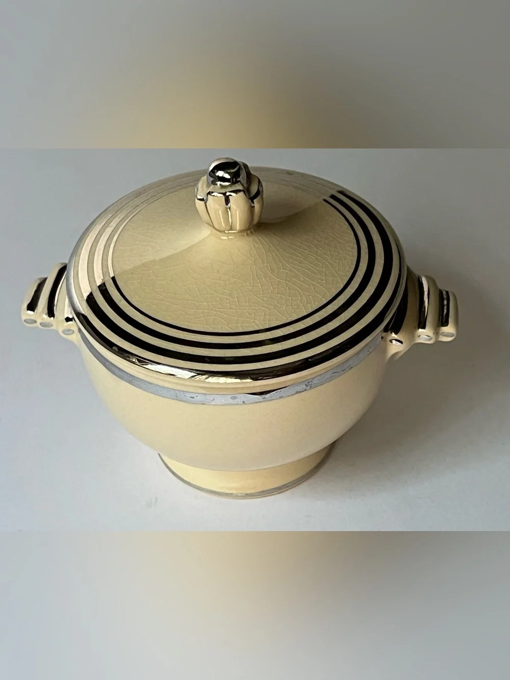 Vintage Leigh Potters, USA, Art Deco Covered Sugar Bowl